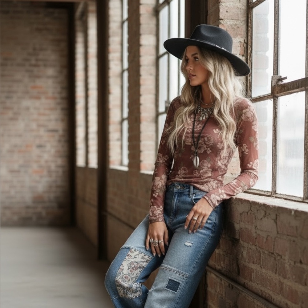 NWT Listicle Mesh Floral Long Sleeve Layering Top Shirt Blouse - Picture 3 of 11